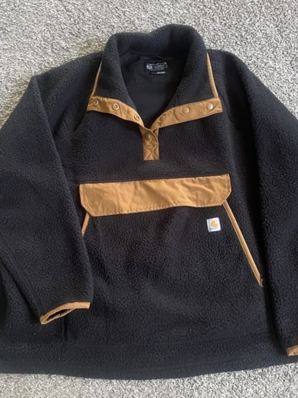 Carhartt Black Fleece Pullover Jacket with Tan Accents